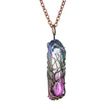 SEDmart 7Chakra Ainbow Natural Stone Copper Wire Pendant Necklace for Women Men Long Chain  Tree of Life Statement Jewelry Gift