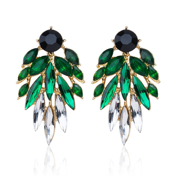 SHUANGR Brand crystal earrings Gold Color Pink Green Black Dangles Earrings women Blue CZ Zircon brincos boucle d'oreille