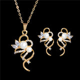 SHUANGR Wedding Jewelry Sets Full Crystal Ball Inlaid Rhinestones Imitation Pearl Earring/ Necklace Jewelry parure bijoux femme