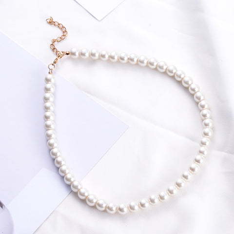 SUKI Jewelry Clavicle Chain Choker Simulated Pearls Strand Beaded Necklace for Bridal Women Torques Female White Wedding Gift