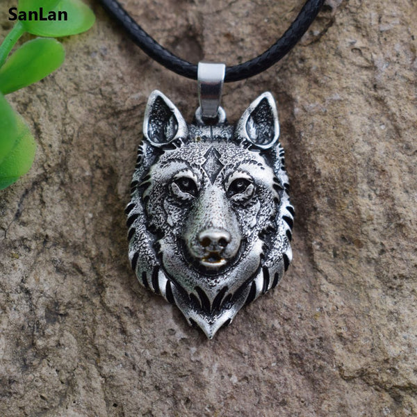 SanLan 1pcs Wolf Head Necklace Pendant Animal Power Norse Viking Amulet Necklaces Pendants Men Women Gift Jewelry