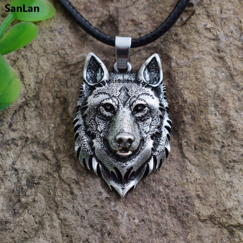 SanLan 1pcs Wolf Head Necklace Pendant Animal Power Norse Viking Amulet Necklaces Pendants Men Women Gift Jewelry
