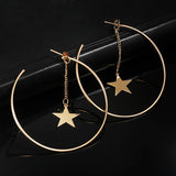 Simple Hoop Earrings For Women Hollow Round Circle Earrings With Star Decorated Earrings Golden Color Ear Jewelry Wholesale