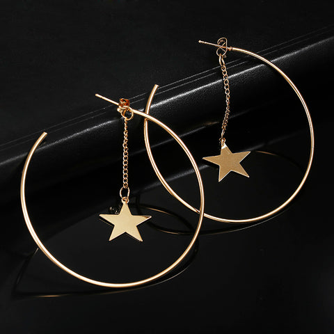 Simple Hoop Earrings For Women Hollow Round Circle Earrings With Star Decorated Earrings Golden Color Ear Jewelry Wholesale