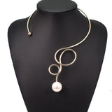 Simulated Pearl Alloy Torque Choker Necklaces For Women Fashion Alloy Big Collar Statement Necklace Jewelry Accessories UKMOC