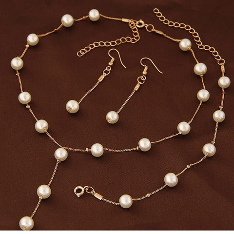 Simulated Pearl Fashion Jewelry Set For Women Girl Wedding Statement Necklace Earrings And Bracelet Set Party Jewellery 2019