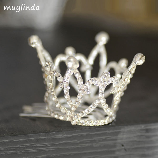 Small Girls Crown Tiara Hair Combs Clear Stone Crystal Mini Tiara Hair Accessories Jewelry