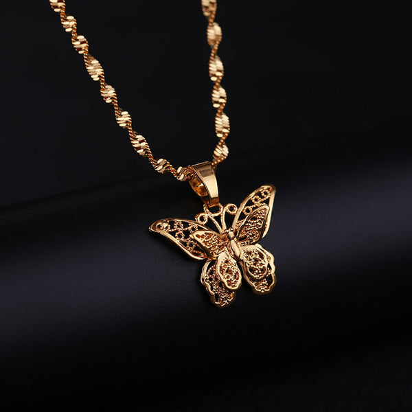 St.kunkka Butterfly Statement Necklaces Pendants Woman Chokers Collar Water Wave Chain Bib 24K Yellow Gold Filled Chunky Jewelry