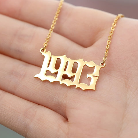 Stainless Steel Year Number Custom Necklaces Pendants For Women Men Gold Silver Long Chain Choker Necklace Fashion Jewelry 2019