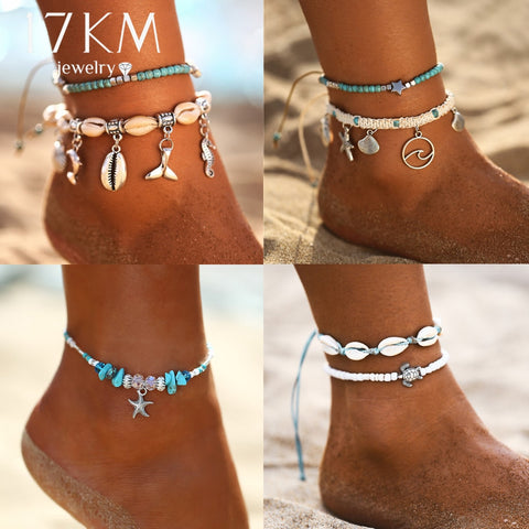 Starfish Pendant Anklets 2019 For Women New Stone Beads Shell Anklet Bohemian Bracelets On Leg BOHO Ocean Jewelry Drop Shipping