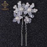 TREAZY Fashion Pearl Crystal Wedding Hair Jewelry Charm Floral Bridal Hair Combs Women Party Hairpins Wedding Hair Accessories