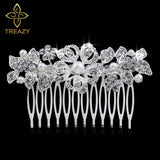 TREAZY Fashion Pearl Crystal Wedding Hair Jewelry Charm Floral Bridal Hair Combs Women Party Hairpins Wedding Hair Accessories