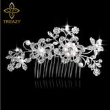 TREAZY Fashion Pearl Crystal Wedding Hair Jewelry Charm Floral Bridal Hair Combs Women Party Hairpins Wedding Hair Accessories