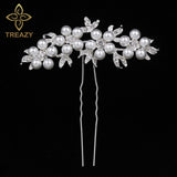 TREAZY Fashion Pearl Crystal Wedding Hair Jewelry Charm Floral Bridal Hair Combs Women Party Hairpins Wedding Hair Accessories