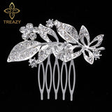 TREAZY Fashion Pearl Crystal Wedding Hair Jewelry Charm Floral Bridal Hair Combs Women Party Hairpins Wedding Hair Accessories