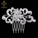 TREAZY Fashion Pearl Crystal Wedding Hair Jewelry Charm Floral Bridal Hair Combs Women Party Hairpins Wedding Hair Accessories