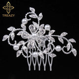 TREAZY Fashion Pearl Crystal Wedding Hair Jewelry Charm Floral Bridal Hair Combs Women Party Hairpins Wedding Hair Accessories