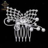 TREAZY Fashion Pearl Crystal Wedding Hair Jewelry Charm Floral Bridal Hair Combs Women Party Hairpins Wedding Hair Accessories