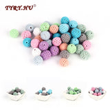 TYRY.HU 10pc/lot Crochet Round Wooden Beads Mix Handmade 16mm ball Can Chew DIY Nursing Jewelry Organic Teething Bracelet beads