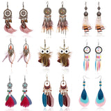 Tassel Dangle Long Earrings For Women Owl Leaf feather earrings Brincos Bijoux Jewelry Wedding Earrings Bride Jewelry