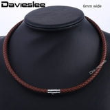 Thin Brown Black Braided Cord Rope Man Made Leather Necklace for Men Chocker Silver Tone Stainless Steel Clasp 4/6/8mm LUNM09