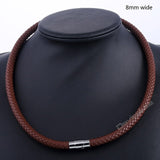 Thin Brown Black Braided Cord Rope Man Made Leather Necklace for Men Chocker Silver Tone Stainless Steel Clasp 4/6/8mm LUNM09