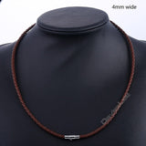 Thin Brown Black Braided Cord Rope Man Made Leather Necklace for Men Chocker Silver Tone Stainless Steel Clasp 4/6/8mm LUNM09