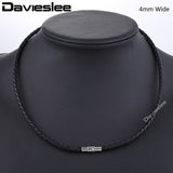 Thin Brown Black Braided Cord Rope Man Made Leather Necklace for Men Chocker Silver Tone Stainless Steel Clasp 4/6/8mm LUNM09