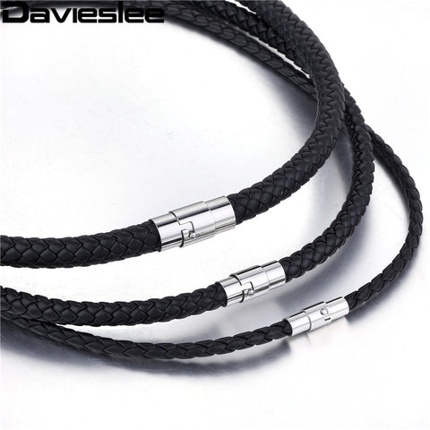 Thin Brown Black Braided Cord Rope Man Made Leather Necklace for Men Chocker Silver Tone Stainless Steel Clasp 4/6/8mm LUNM09
