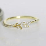 Tisonliz Danity Leaf Crystal Engagement Rings Women's Eternity Wedding Band Rings For Female Rose Gold Rings Jewelry Gifts