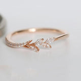 Tisonliz Danity Leaf Crystal Engagement Rings Women's Eternity Wedding Band Rings For Female Rose Gold Rings Jewelry Gifts