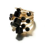 Tocona Vintage Antique Gold Black Rhinestone Opening Knuckle Finger Midi Rings Set for Women Punk Statement Jewelry