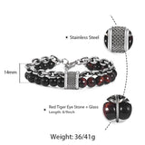 Trendsmax Natural Map Stone Men's Beaded Bracelet for women Stainless Steel Bracelets Male Jewelry Tiger eye 8 9 10 inch DB33