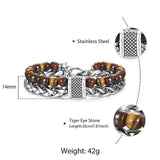 Trendsmax Natural Map Stone Men's Beaded Bracelet for women Stainless Steel Bracelets Male Jewelry Tiger eye 8 9 10 inch DB33