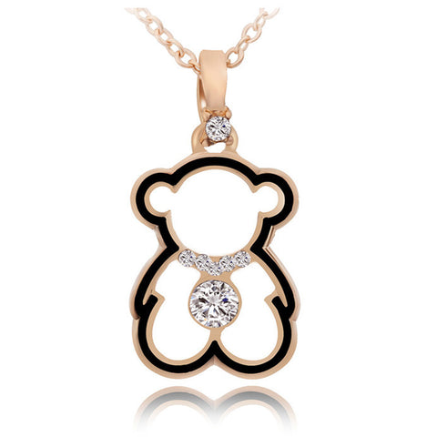 Trendy Cute Bear Necklaces Pendant for Woman Gold Cubic zirconia Necklace Fashion Long Pendant Necklace female 2019 Bear Jewelry