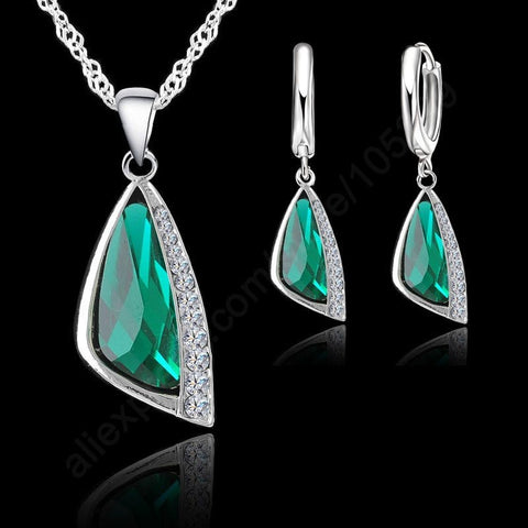 Trendy Jewelry Sets 925 Sterling Silver Cubic Zirconia Fashion Jewelry Necklace Pendant Earrings Free Shipping