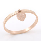 Trendy Lover Cuff Bracelets Bangles for Woman Rose Gold Color Stainless Steel Bracelet with Heart Pendant Luxury Jewelry Brand
