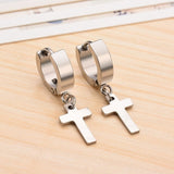 UNB 2017 New Women Men's Stainless Steel Dropping Earrings Black/Silver Color Cross Gothic Punk Rock Style Pendientes Mujer Moda