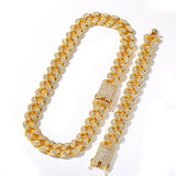 UWIN 2cm Miami Cuban Chain Necklace & Bracelet Set  Iced Out Crystal Rhinestone Gold Silver Hip Hop Jewelry For Gift