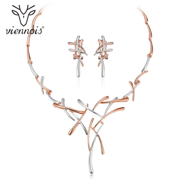 Viennois Necklace Earrings Dubai Jewelry Sets For Wedding Dress, Bridesmaids, Brides, Party or Prom Rose Gold & Gun Color 2019