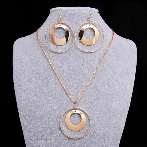 Vintage African Jewelry Sets for Women Gold Color Metal Round Pendant Necklace Statement Earrings Wedding Party Jewellery Gift