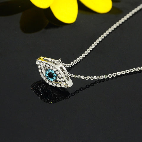 Vintage Arab Crystal Blue Evil Eyes Pendants Necklace Brand Luck Silver Color Chain Charm Necklace Fashion Jewelry