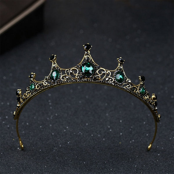 Vintage Baroque Imitated Emerald Crystal Tiaras and Crowns Hair Jewelry Women Girls Headpiece Wedding Bridal Hair Accessories