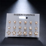 Vintage Geometric Stud Earrings Set For Women Girls 2019 Fashion Bead Stone Flower Small Earrings Boucle d'oreille Femme Gifts