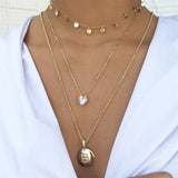 Vintage Leaf Cross Heart Pyramid Ancient Egyptian Pharaoh Pendant Multilayer Gold Necklace Punk Lady Jewelry Women Necklace Set