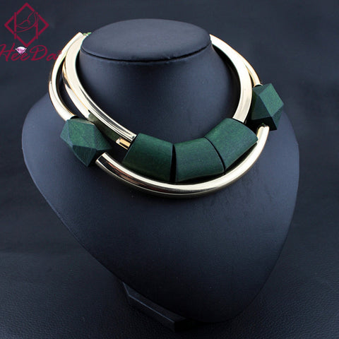 Vintage Wood Beads Pendant Initial Necklace for Women Fashion Green Black Choker Kpop Big Name Bijoux Femme American jewelry