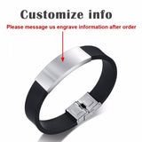 Vnox Father's Day Gift to Dad Soft Silicone Bracelet for Men Adjustable Length Stainless Steel ID Bar Customize Engraving Bangle