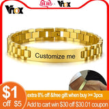 Vnox Gold Tone Stainless Steel Mens ID Bracelets Free Engraving Laser Name Date Customize Gift