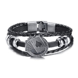 Vnox Lucky Vintage Men's Leather Bracelet Playing Cards Raja Vegas Charm Multilayer Braided Women Pulseira Masculina 7.87"