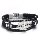 Vnox Lucky Vintage Men's Leather Bracelet Playing Cards Raja Vegas Charm Multilayer Braided Women Pulseira Masculina 7.87"